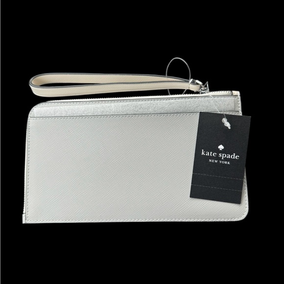 Kate Spade Lucy Medium L-zip Wristlet - platinum gray nwt